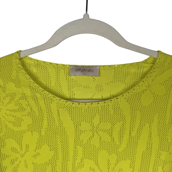 Banjanan Chartreuse Floral Jacquard Knit Sweater Cotton Blend Size M - Picture 4 of 11